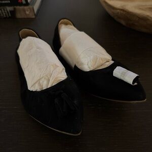 J Crew black pointy toe tassel loafer size 5 1/2 (6) New